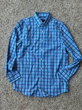 Boys Blue Plaid Button-Down Shirt, size M (12/14) whale shirt